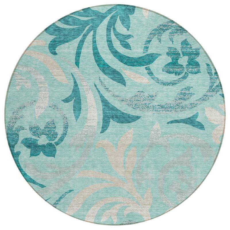 Machine Washable Indoor/ Outdoor Chantille Floral Scroll Rug