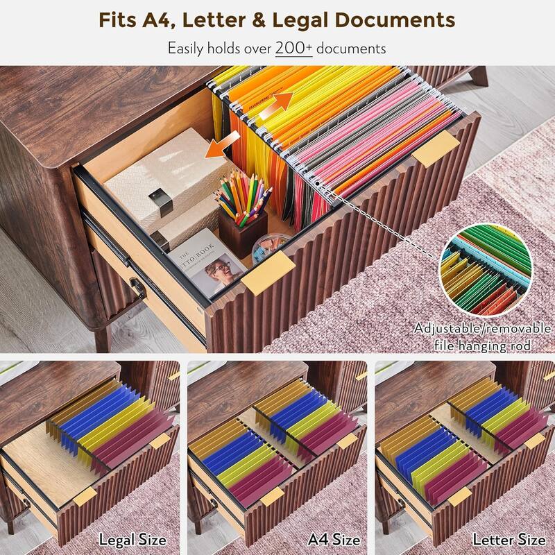 Modern Fluted 2 Drawer Lateral File Cabinet, Office Storage Cabinet