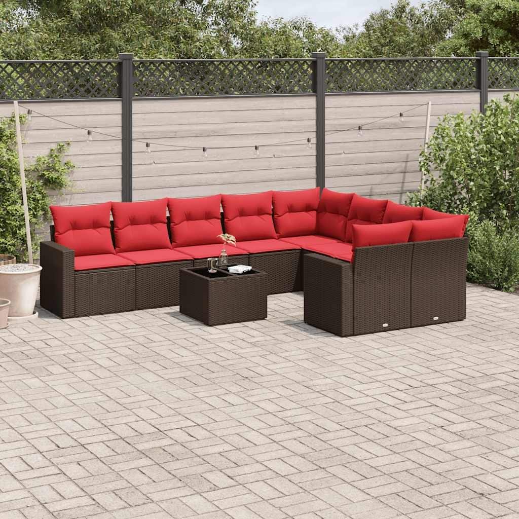 vidaXL 10 Piece Patio Sofa Set with Cushions Poly Rattan (US only) - 21.7x14.6x21.7