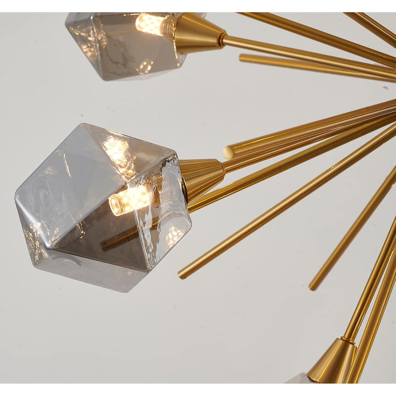 12-Light Gold Metal Chandelier With Smoke Glass Shades
