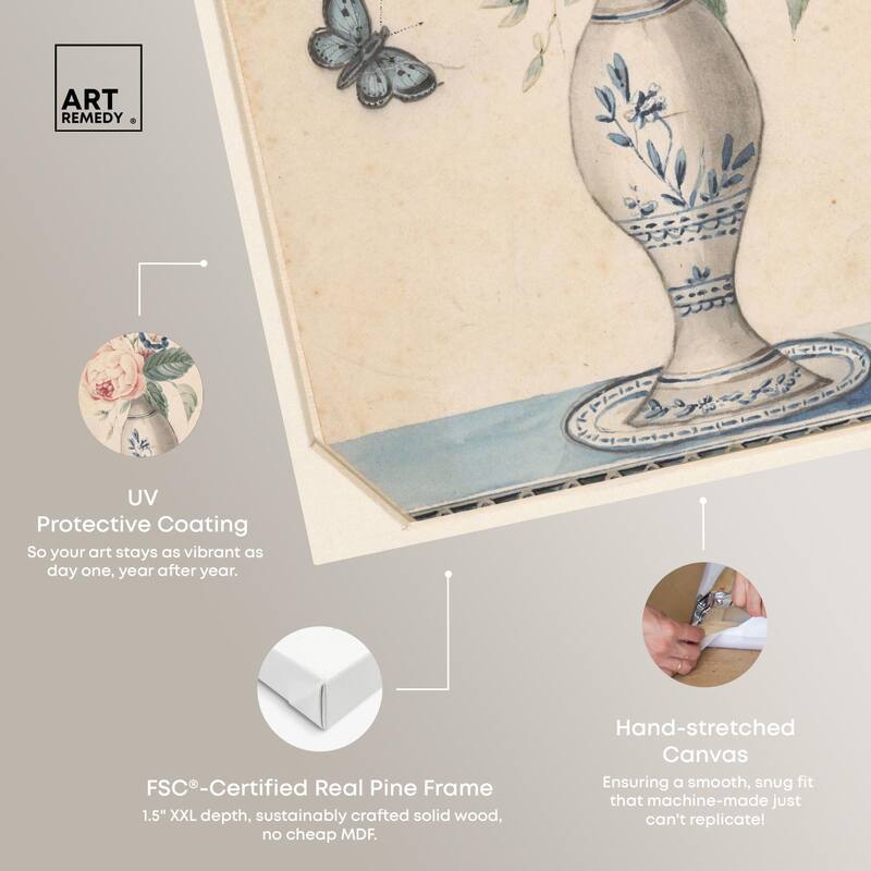 Vase with flowers 1850 Canvas by Art Remedy, Gallery Wrapped
