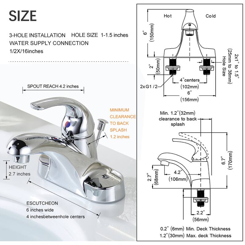 WOWOW 4 in. Centerset Single-Handle Low Arc Bathroom Faucet with Drain Kit