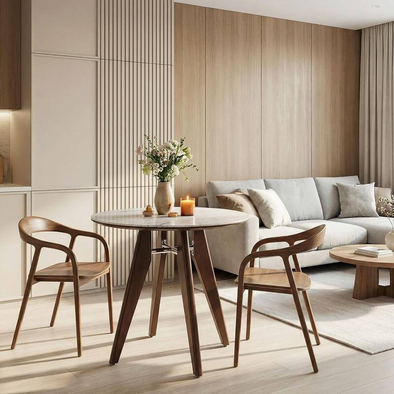 31.5" Round Dining Table, Modern Kitchen Table with Solid Wood Legs for Dining Room, Living Room