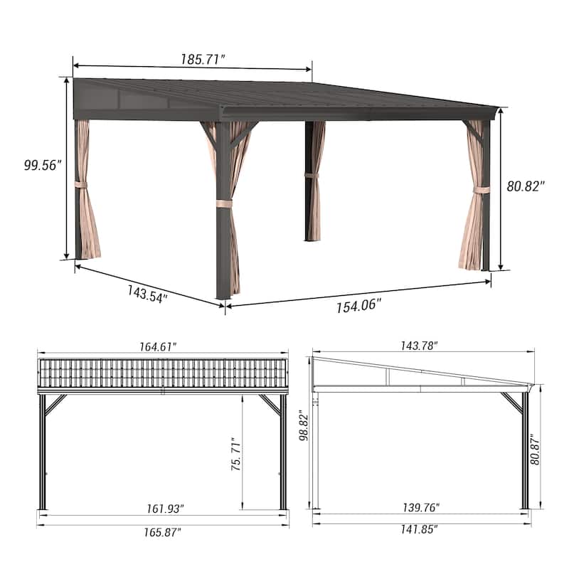 Wall-Mounted Hardtop Gazebo with Aluminum Frame