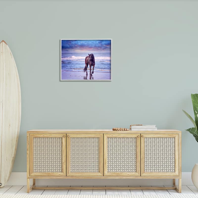 Stupell Wild Horse on Beach Colorful Blue Sunset Framed Giclee Texturized Art by PHBurchett