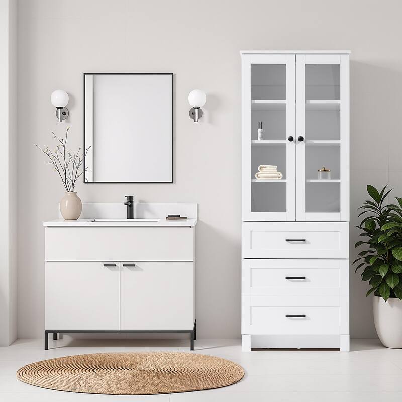 Fresco 16-28 Inch Bath Storage Glass Cabinet