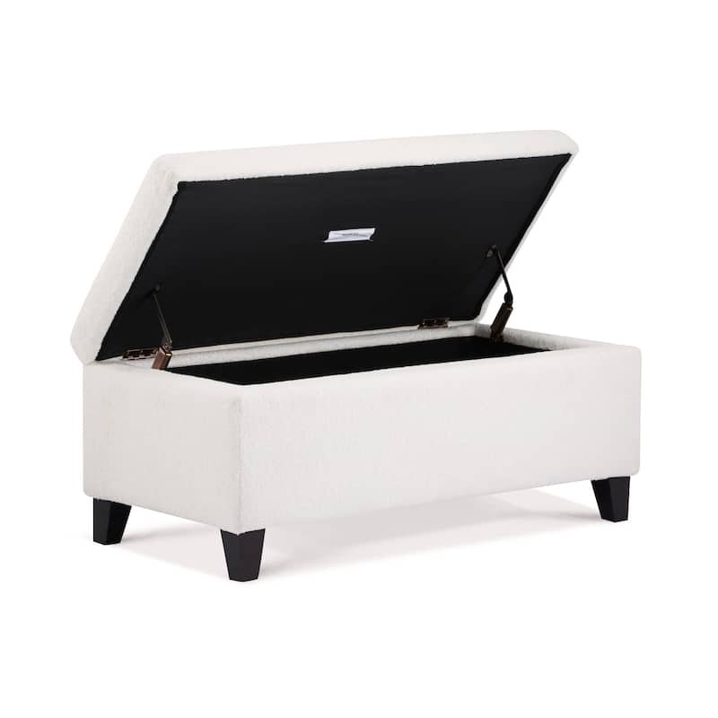 Storage Ottoman with Flip-Top Lid, Boucle Fabric & Birch Wood Legs