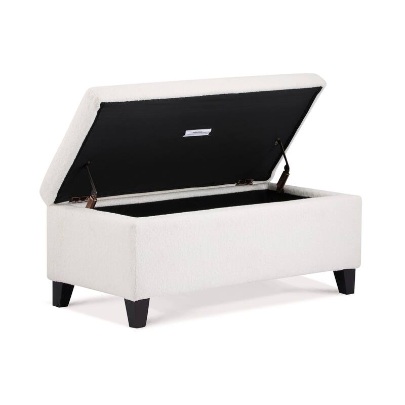 Textured Boucle Fabric Storage Ottoma, Upholstered Footstool with Flip Top Lid, Entryway Bench with Birch Wood Legs