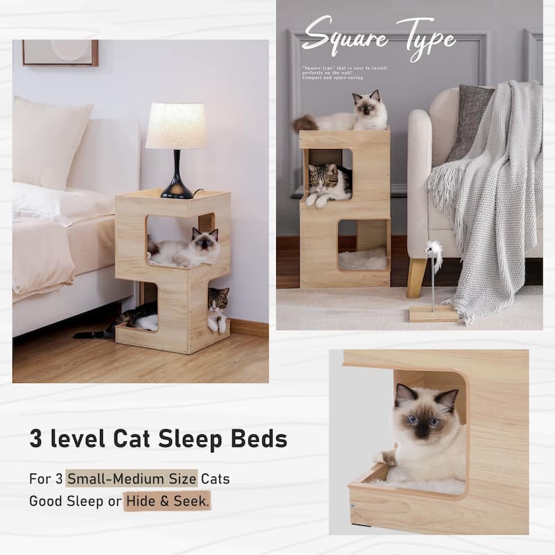 Modern Indoor Cat Tree Cat Condo with Free Cat Toy, Scratching Pad and Removable Soft Mats