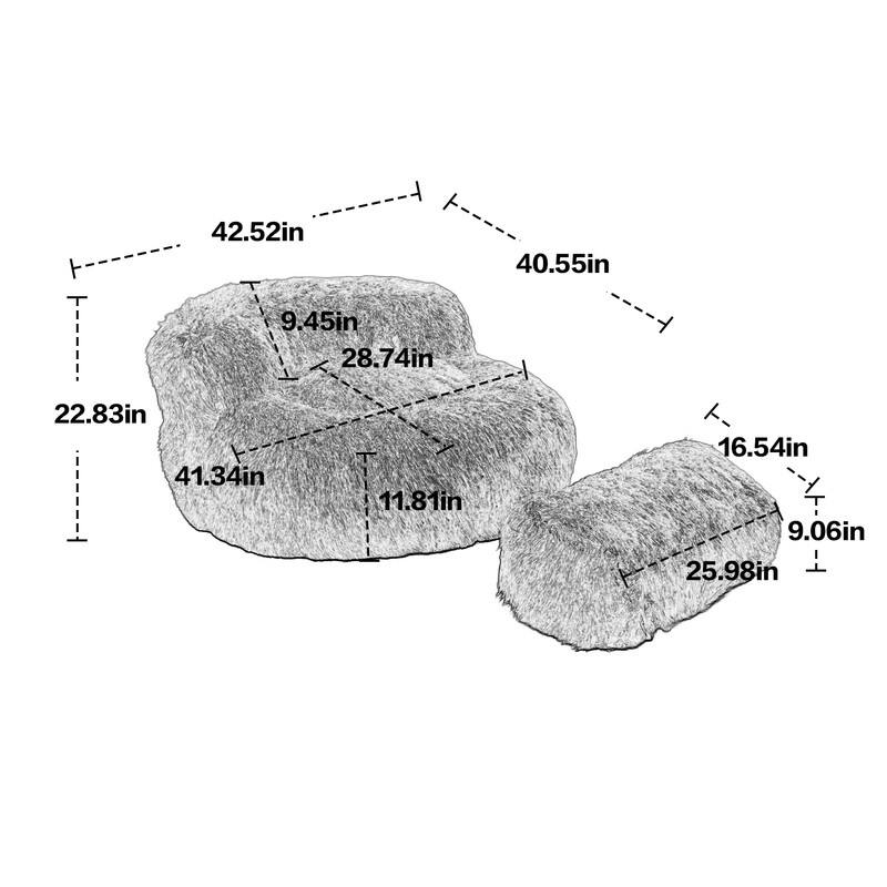 Modern Bean Bag Chair Faux fur Lazy Sofa, Footstool Durable Comfort