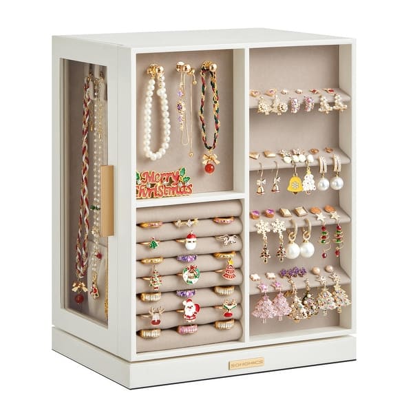 Jewelry Box 360° Rotating, Jewelry Storage Case with 5 Drawers, Jewelry Organizer, Vertical Jewelry Storage - Cloud White