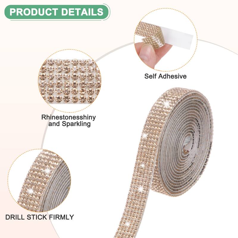 2-Roll Crystal Rhinestone Ribbon,0.5/1.1 Inch x 2 Yards for DIY - Champagne