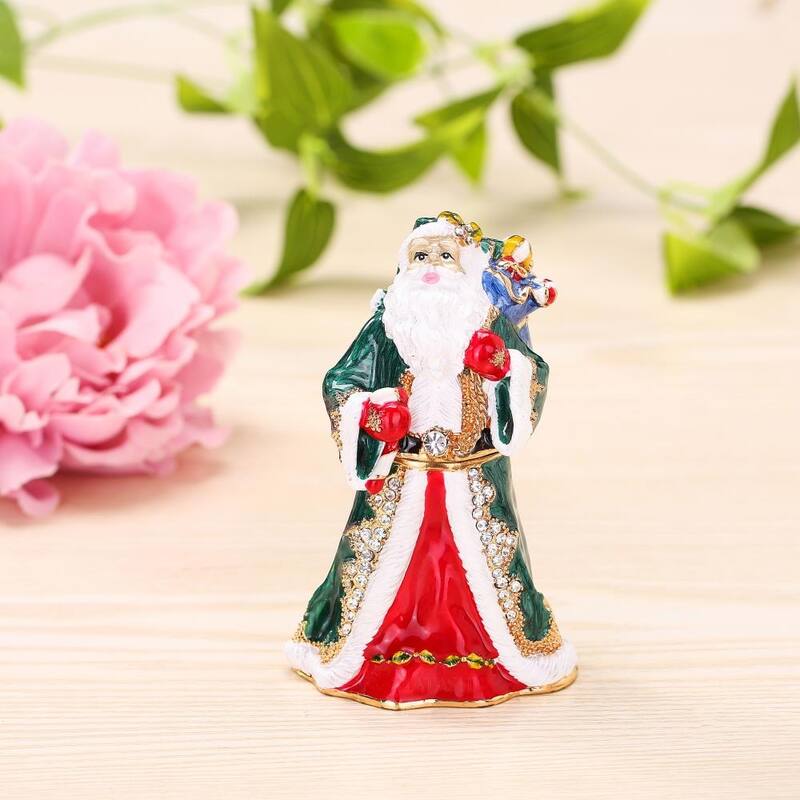 Matashi Hand Painted Gift Bearing Santa Ornament/Trinket Box Embellished with 24K Gold and High Quality Crystals