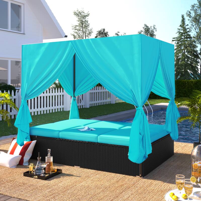 Outdoor Patio Wicker Sunbed Daybed with Cushions Bed Bath & Beyond