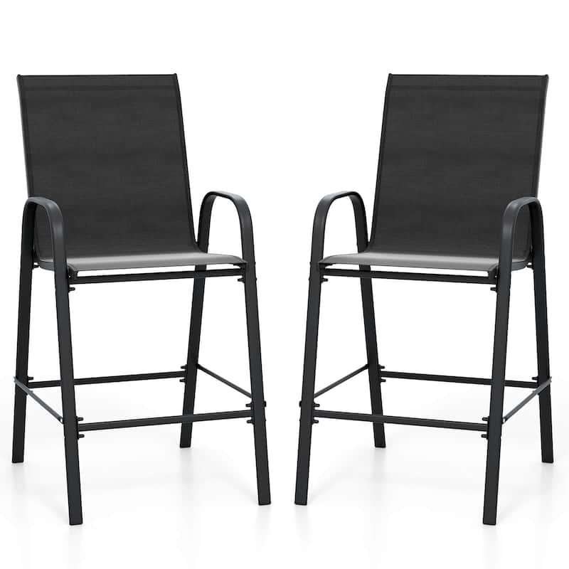 Costway 2 PCS Outdoor Bar Stools 29" Fabric Bar Height Stools with - See Details