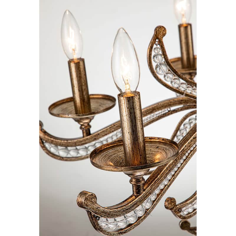 6-Light Mid-Century Modern Transitional Antique Silver Round Hand-Beaded Crystal Candle Large Chandelier