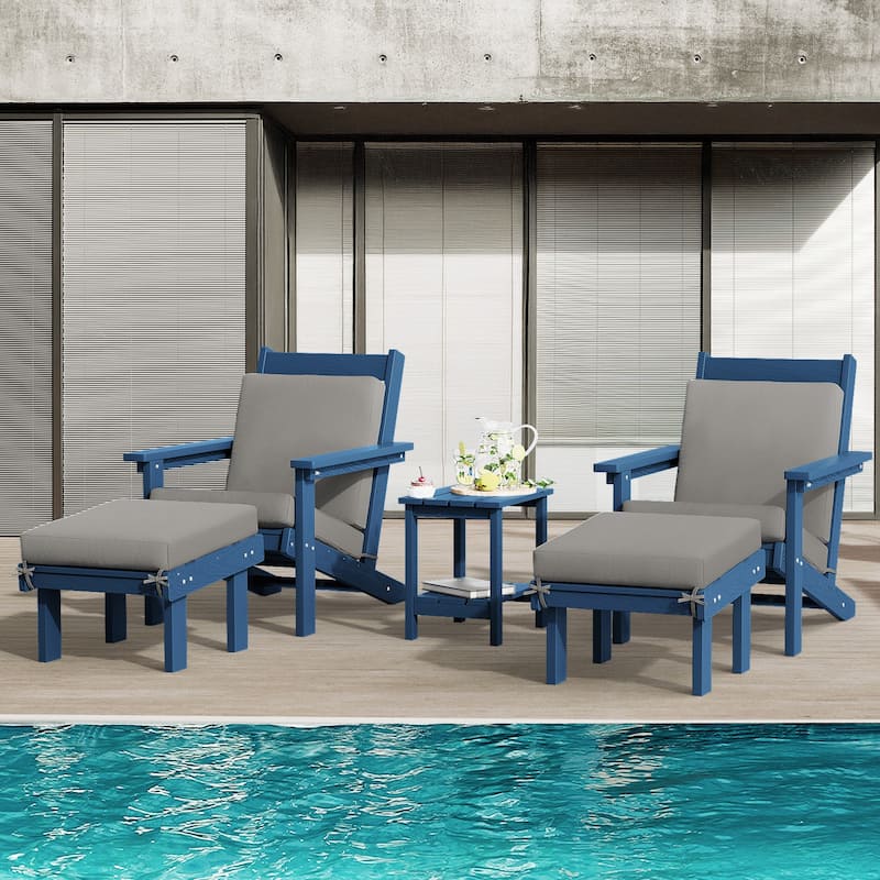 Outdoor Patio HDPE Chair Set with a Movable Ottoman & Removable Cushions