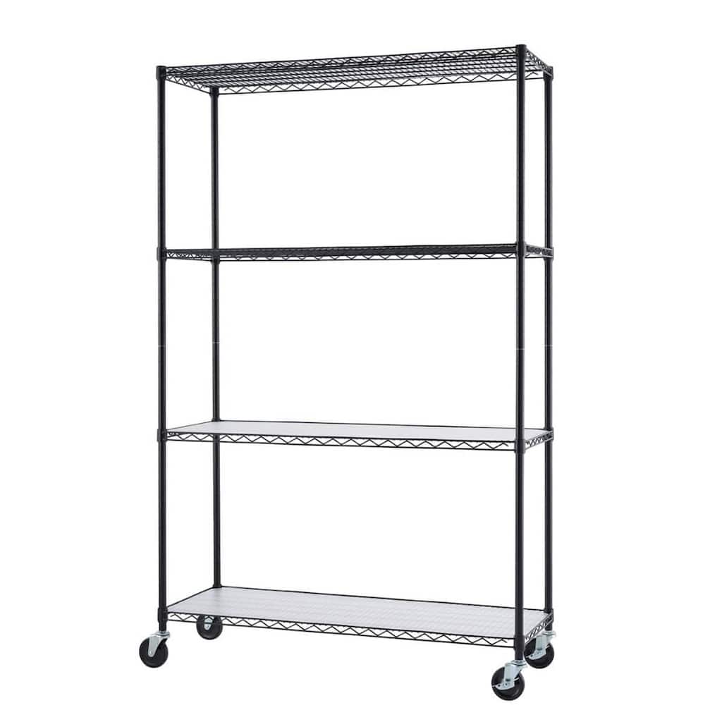 TRINITY 4-Tier 48x18x72 Commercial Black Wire Shelving w/ Liners & Wheels, NSF