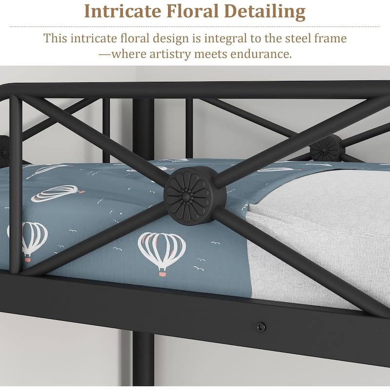 Metal Bunk Bed Twin Over Twin, with Safety Guard Rails