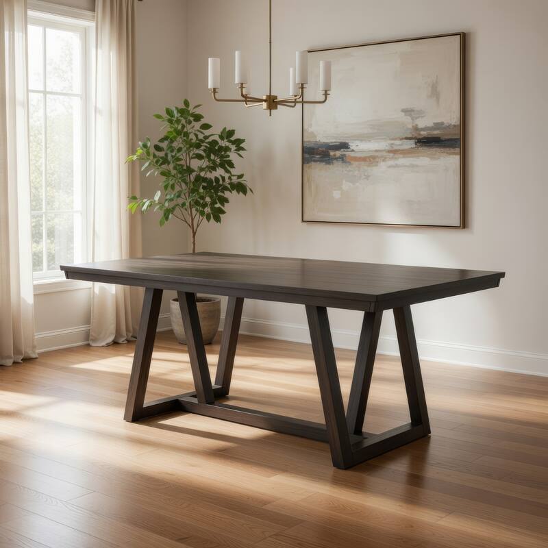 Ghy Dining Table, Brown Solid Acacia Wood, Rectangular 80 Inch Top