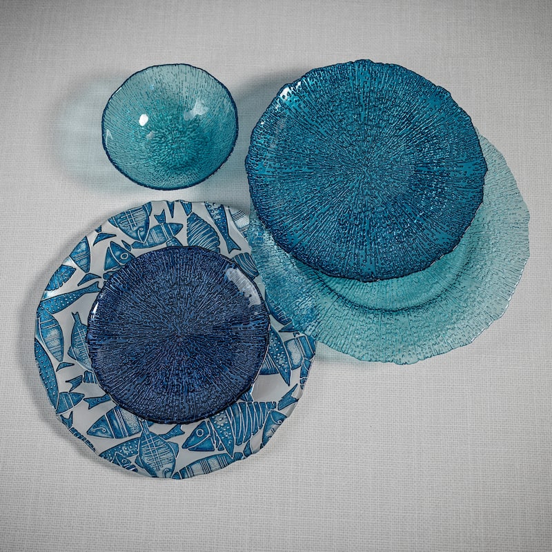 Exuma 12.75" Aqua Blue Glass Charger Plates, Set of 6