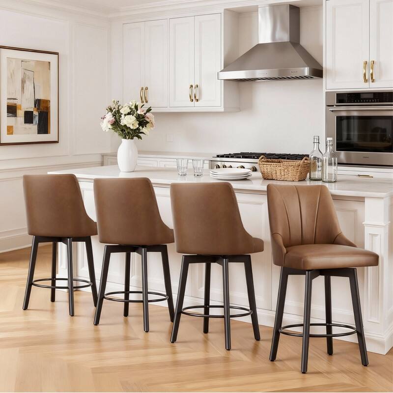 Spruce & Spring Modern Swivel Counter Height Bar Stool - Set of 4 - Brown