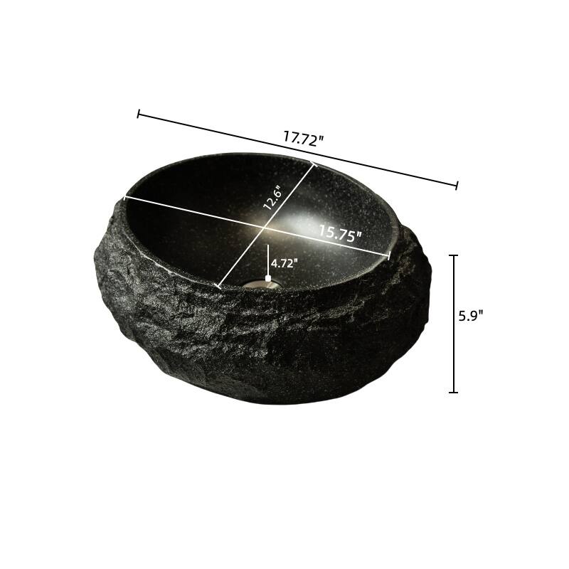 18" Bathroom Sink, Irregular Oval Resin Vessel Basin with Stone Pattern, Artistic Style Sink, NO Faucet