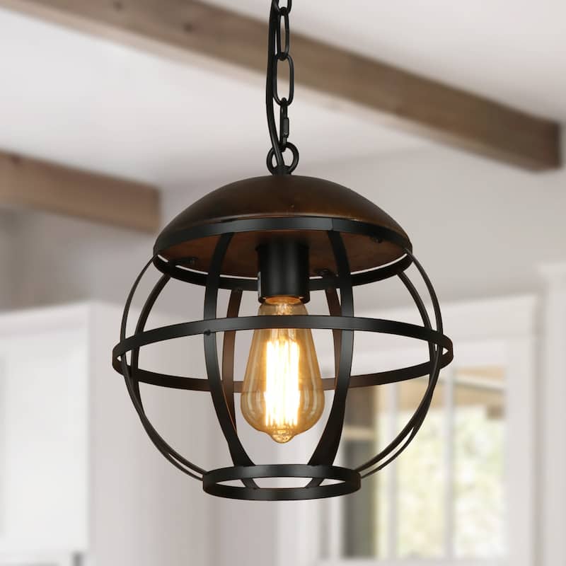 Anmytek Modern Industrial 1-Light Black Globe Pendant Light Metal Island Lights for Dining Room