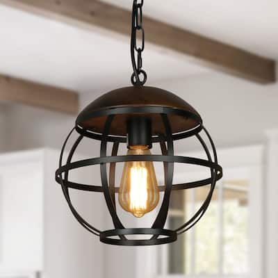 Anmytek Modern Industrial 1-Light Black Globe Pendant Light Metal Island Lights for Dining Room