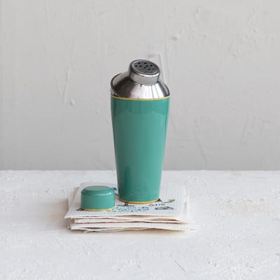 Enameled Stainless Steel Cocktail Shaker with Colored Edge - 3.5"L x 3.5"W x 9.0"H