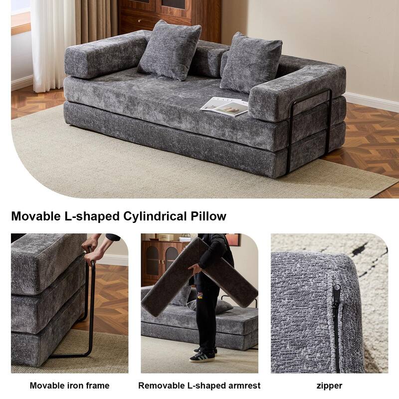 Floor Couch,Compression Sofa,Convertible Floor Sofa Bed-with Pillow Back Support Armrest,Comfy Futon Couch Lounge Sleeper Bed