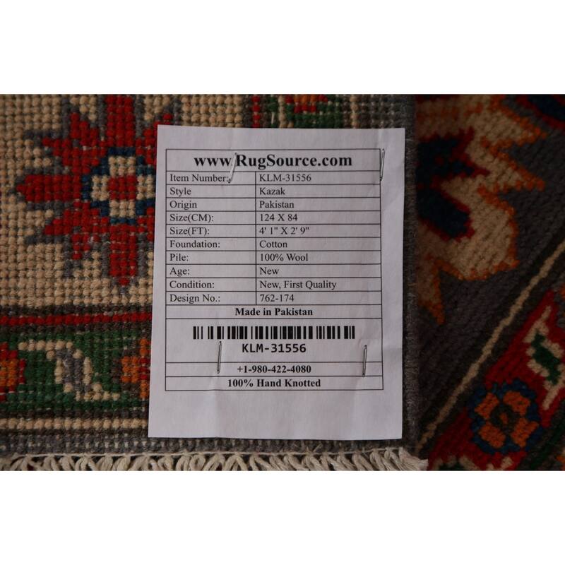 Gray Kazak Foyer Rug Oriental Handmade Wool Carpet - 2'9"x 4'1"