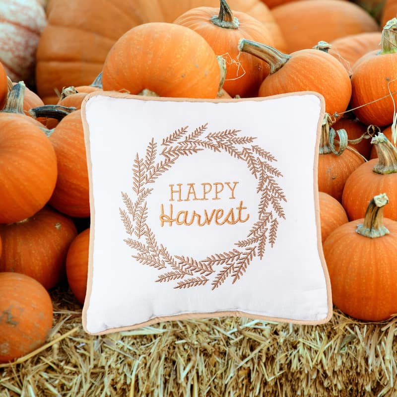 10" x 10" Happy Harvest Embroidered Fall Throw Pillow