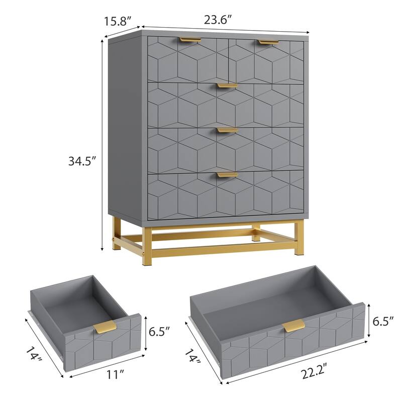 5 Drawer Dresser, Chest with Metal Base, Modern Organizer Cabinet for Bedroom, Living Room, Hallway