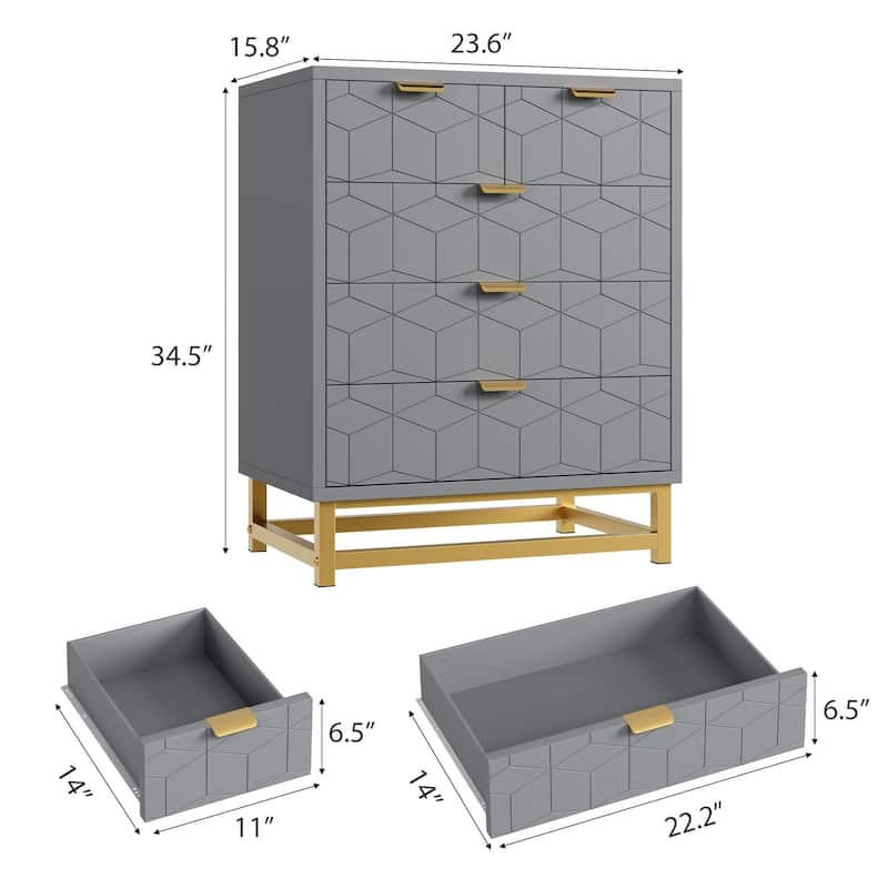 5 Drawer Dresser for Bedroom, Modern Wooden Chest of Drawers with Gold Handles