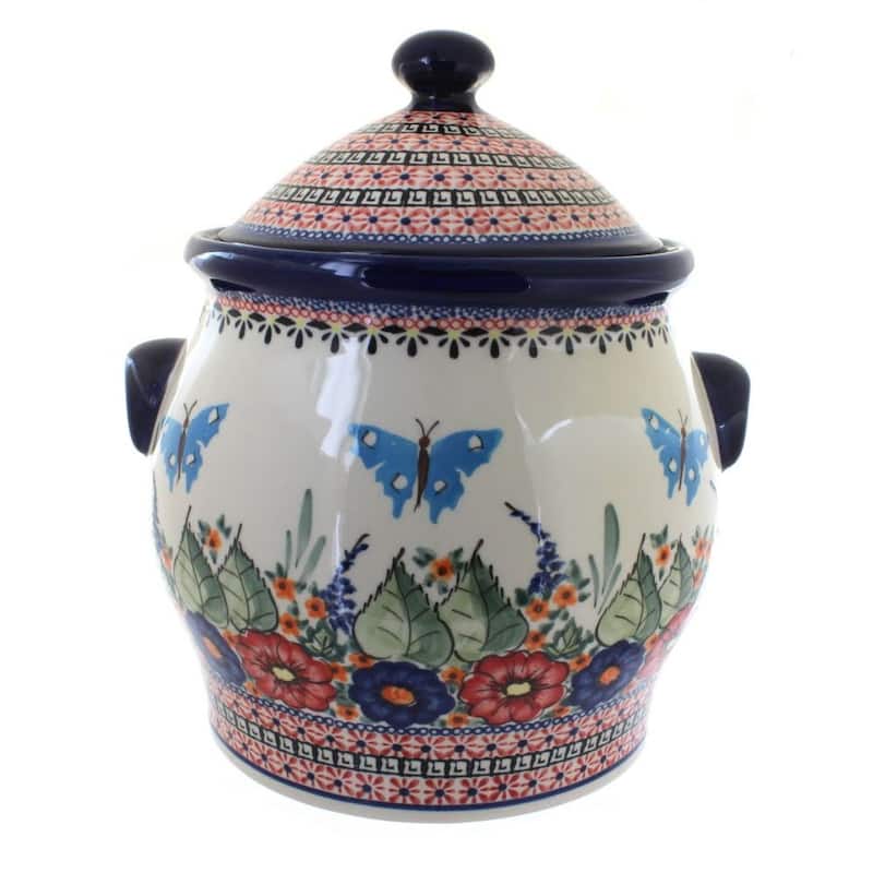Blue Rose Polish Pottery 1101 Zaklady Cookie Jar - Floral Butterfly