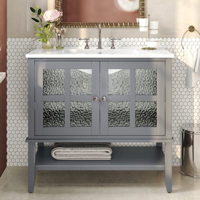 36-Inch Freestanding Bathroom Vanity with Ceramic Sink,Soft Close Hinges Design