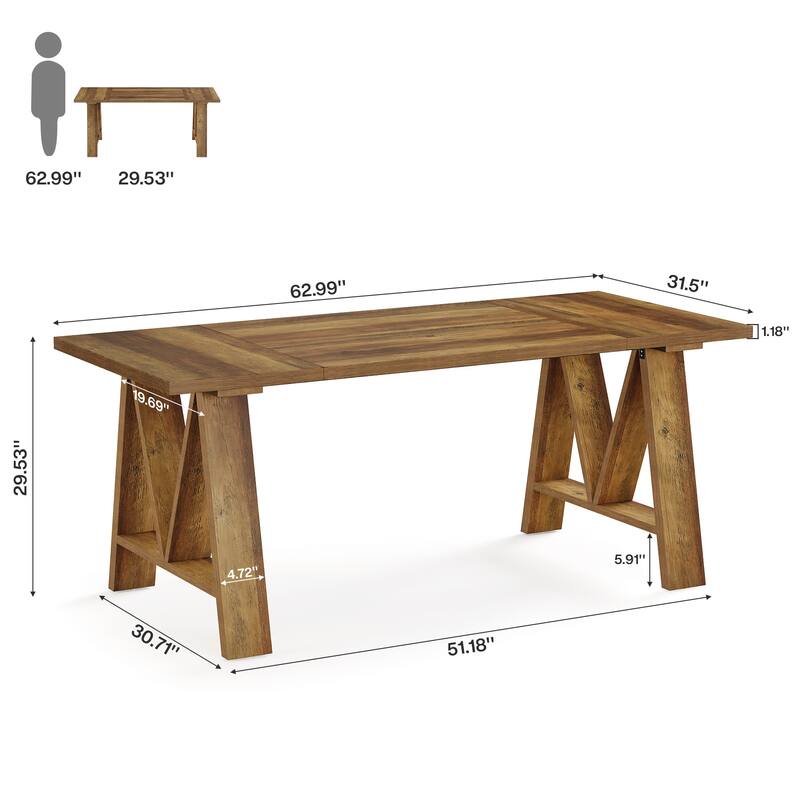 63" Executive Desk Farmhouse Wooden Office Computer Desk