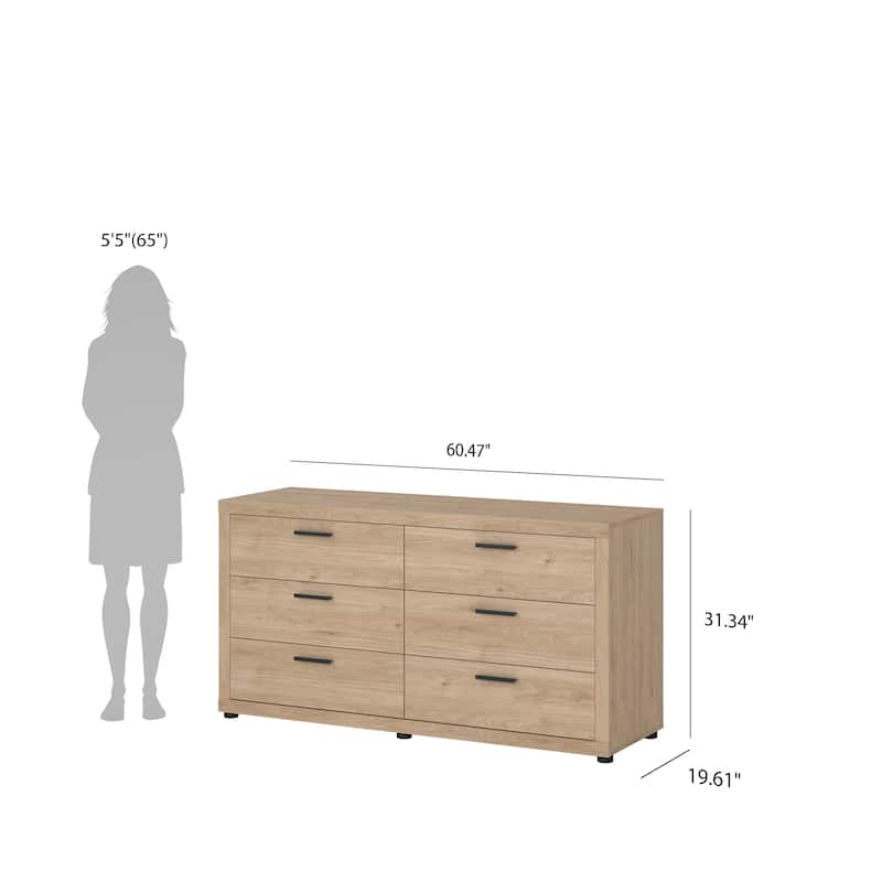 Porch & Den Mira 6-Drawer Double Dresser, Jackson Hickory