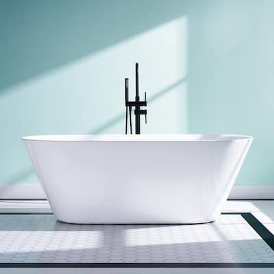 66'' W,66 GALLONS Freestanding Acrylic Soaking Bathtub With Drain And Overflow Holes