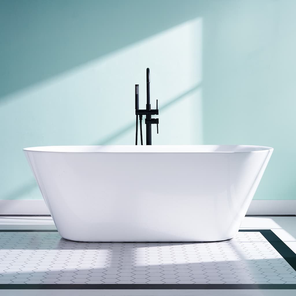 Glossy White Freestanding Soaking Bathtub, 100% Pure Virgin Acrylic with Drain And Overflow
