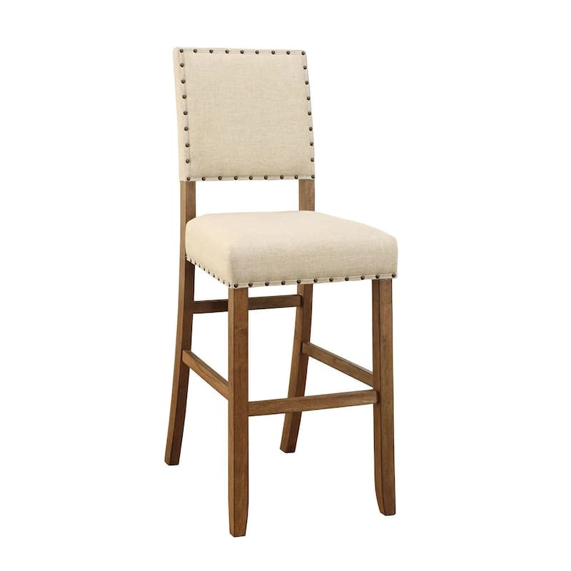Bega 5pc Bar Height Table and Chair Set, Ivory Linen, Rustic Oak Wood