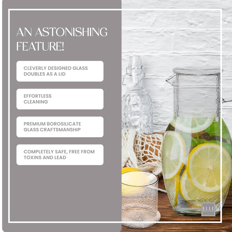 Elle Decor Bedside Pitcher Set Carafe with Cup - 44 Ounce