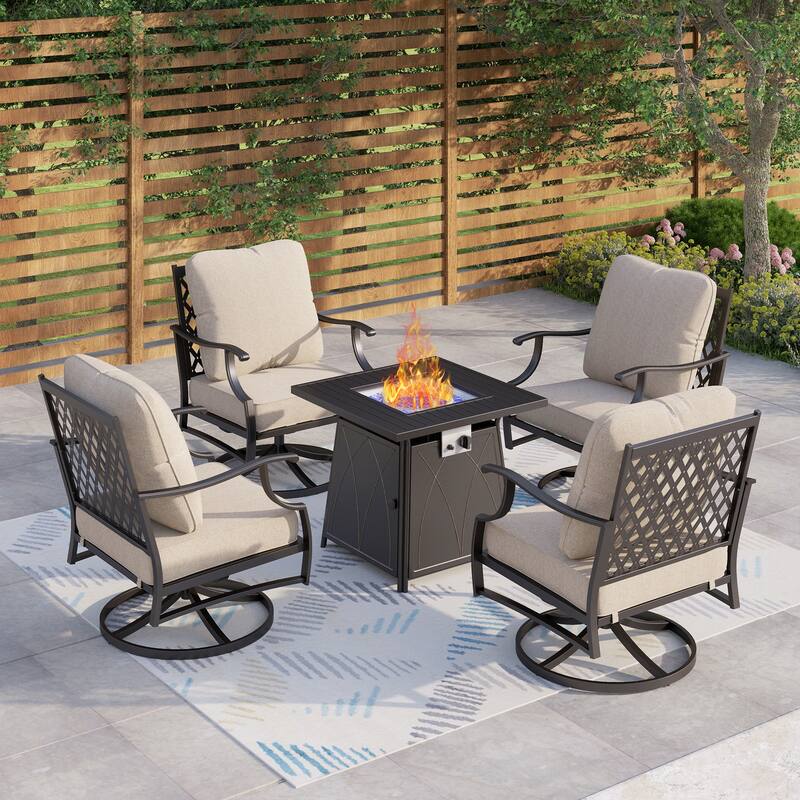 MAISON ARTS 5-Piece Patio Conversation Set with 28'' Gas Fire Pit Table - Set 2 - Beige