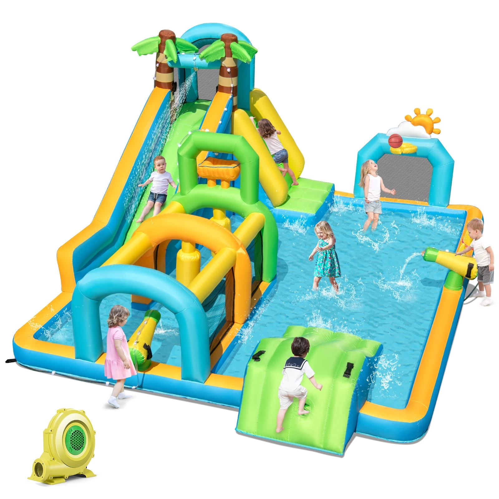 Gymax Inflatable Water Slide w/Splash Pool Climbing Wall Football Goal