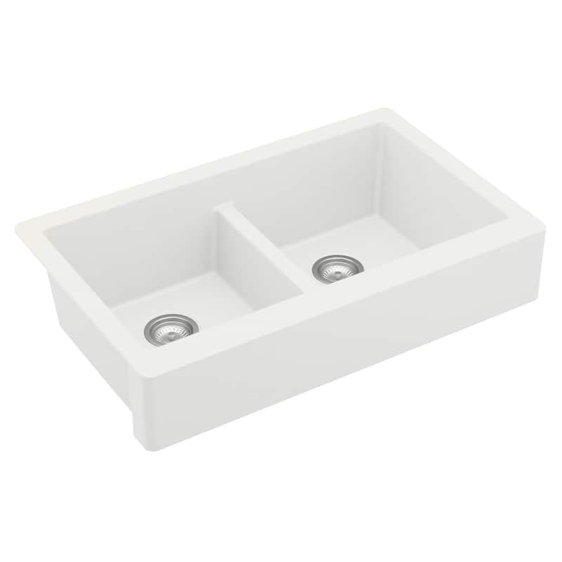 Karran Retrofit Farmhouse Quartz 34 in. Double Bowl 50/50 Sink Kit