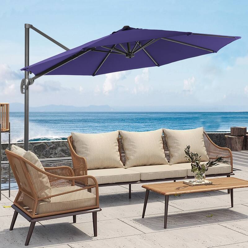 LIVOOSUN 11FT Cantilever Patio Umbrella 240g Solution-Dyed Fabric - Navy Blue