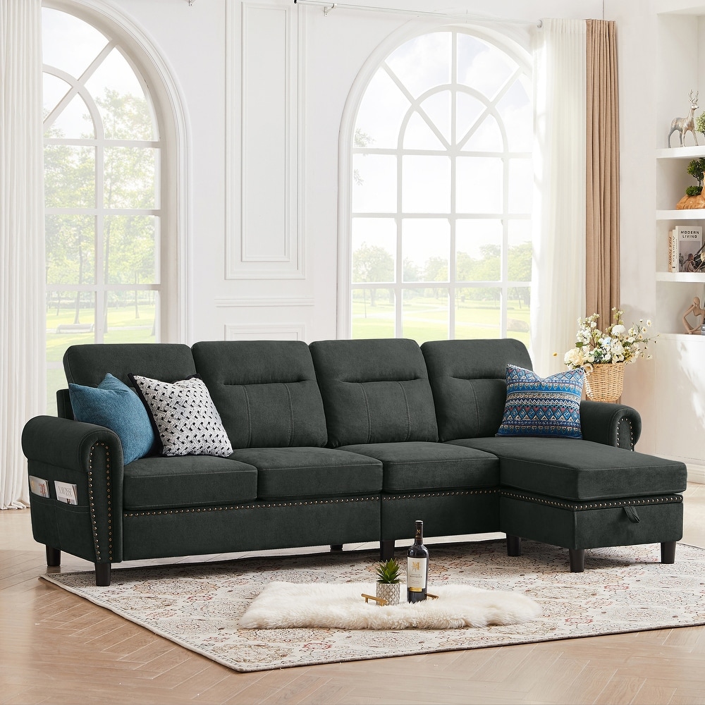 Black sectional hot sale with ottoman