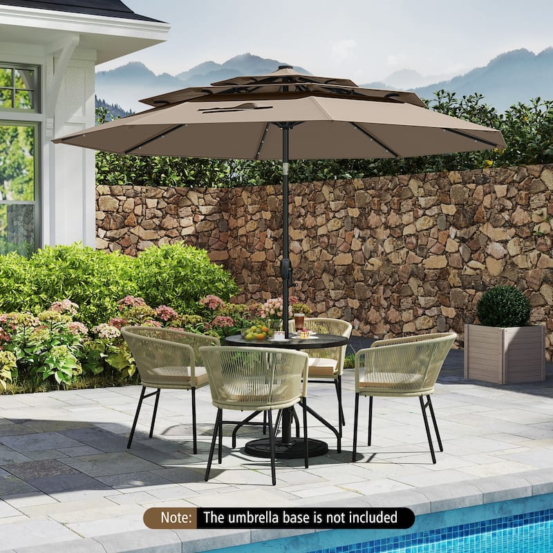 Gymax 10 FT Solar Patio Umbrella w/ 32 LED Lights 3-Tier Vented Top