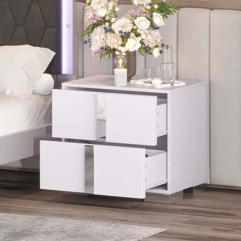 Elegant Nightstand with Metal Handle
